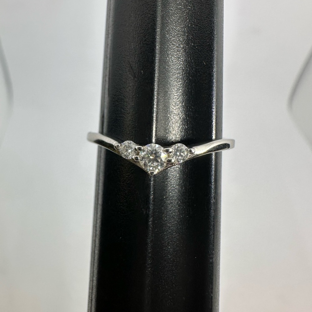 Moissanite Wedding Band Three Stone Anniversary Ring Guard Round GRA Certified - Picture 6 of 17
